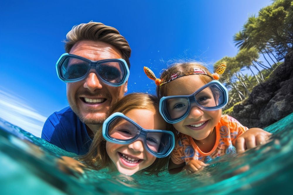 Happy family underwater snorkeling swimming. AI generated Image by rawpixel.
