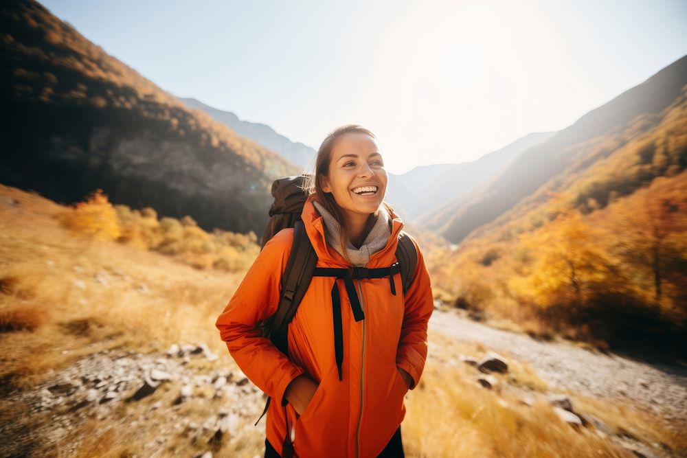 Woman hiking backpacking recreation adventure. 