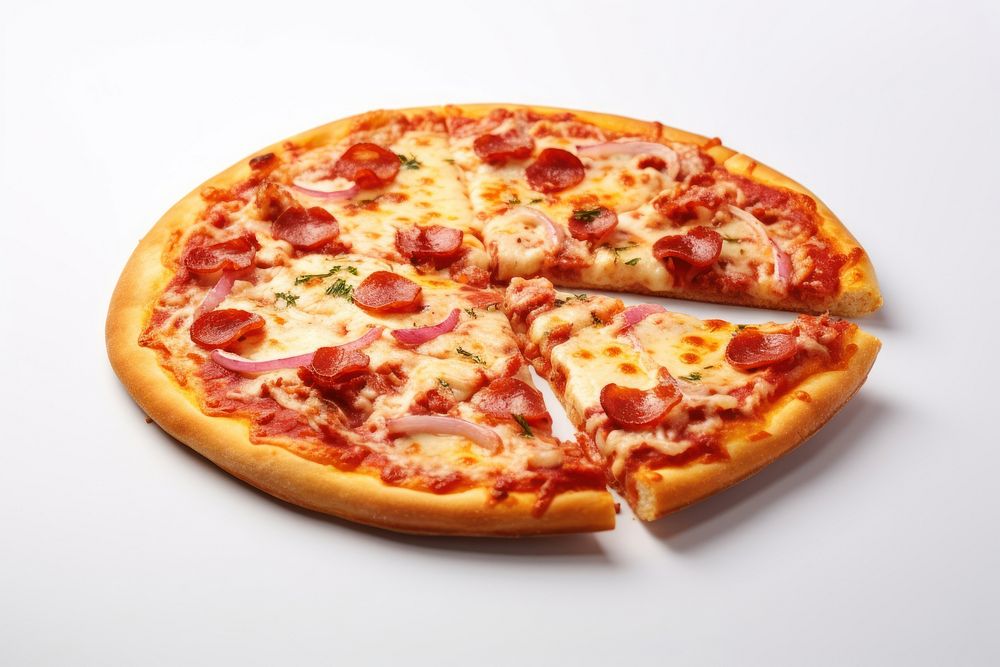 Homemade pizza food white background pepperoni. AI generated Image by rawpixel.