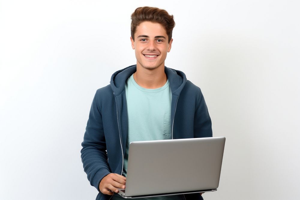Student using a laptop portrait computer sitting. AI generated Image by rawpixel.
