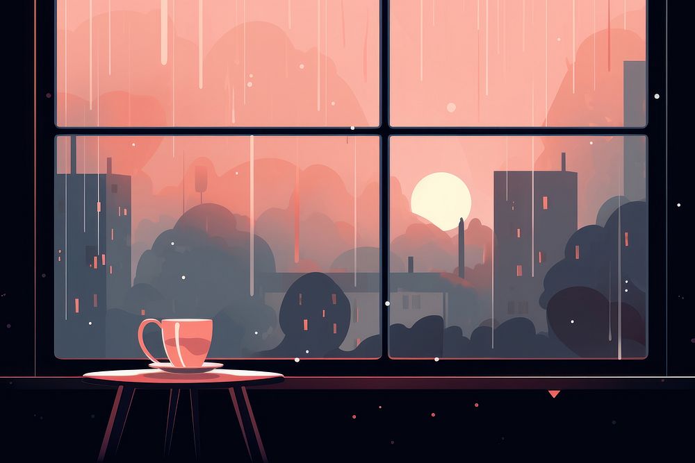 Rainning day window windowsill cup. AI generated Image by rawpixel.
