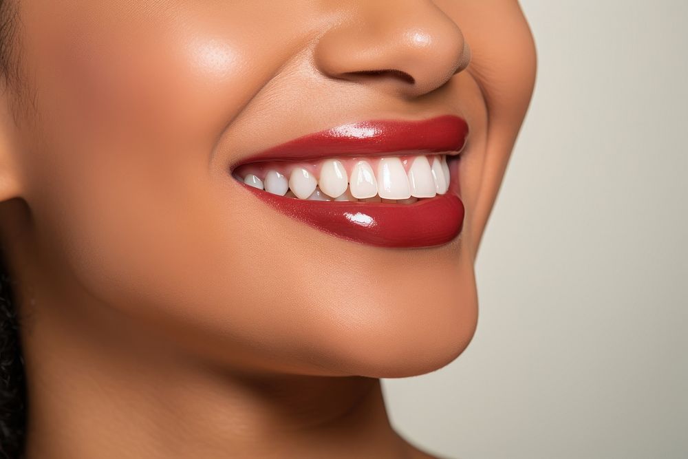 Woman teeth smile lipstick adult. 