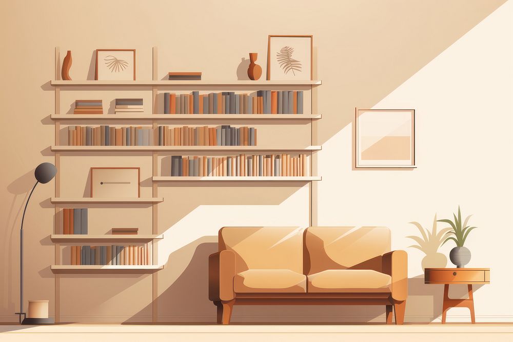 Minimal library architecture furniture bookshelf. AI generated Image by rawpixel.