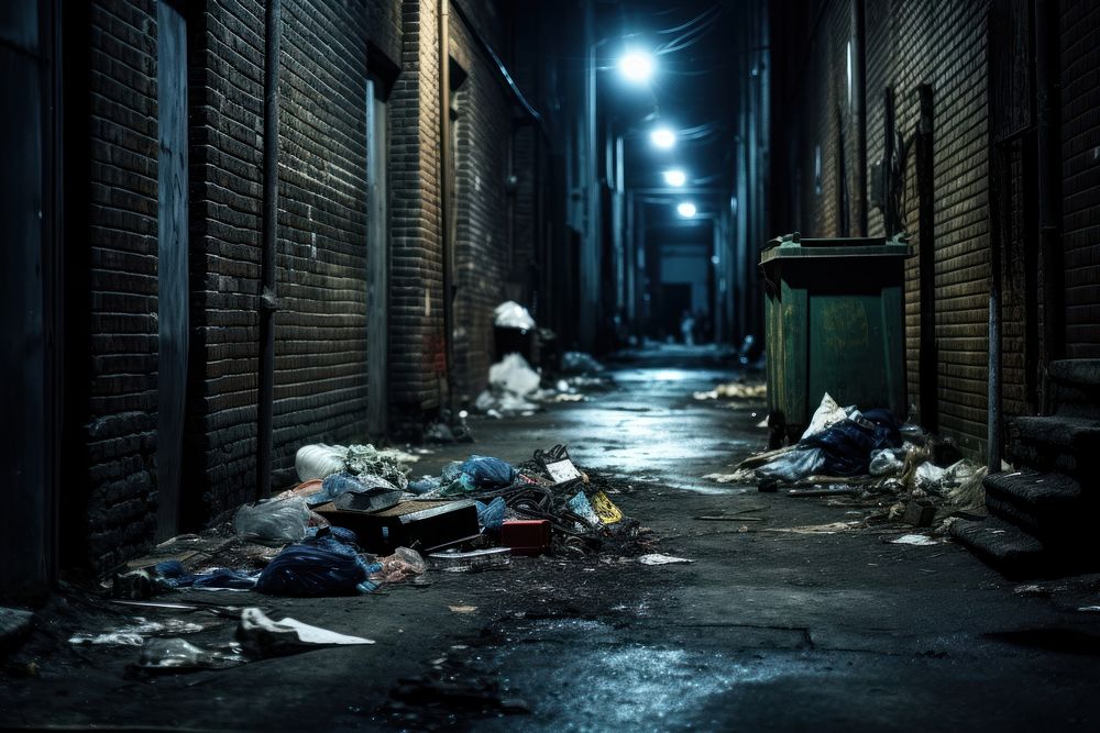 Waste garbage alley street.