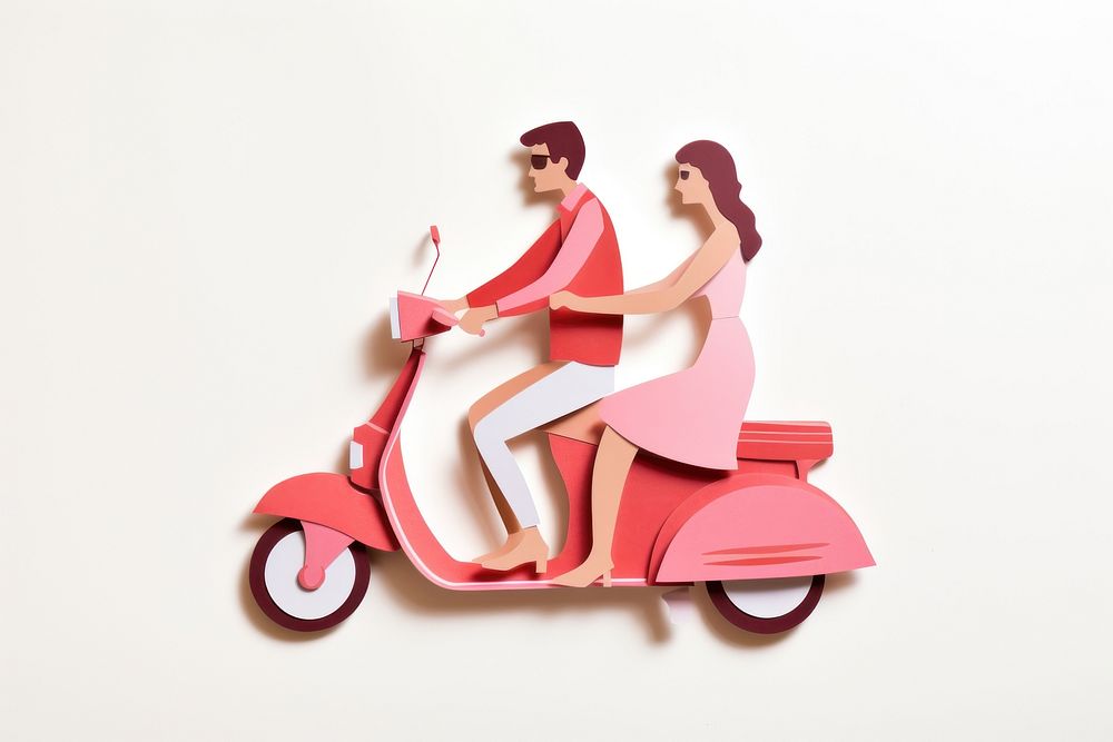 Young couple having fun riding scooter motorcycle vehicle vespa. 