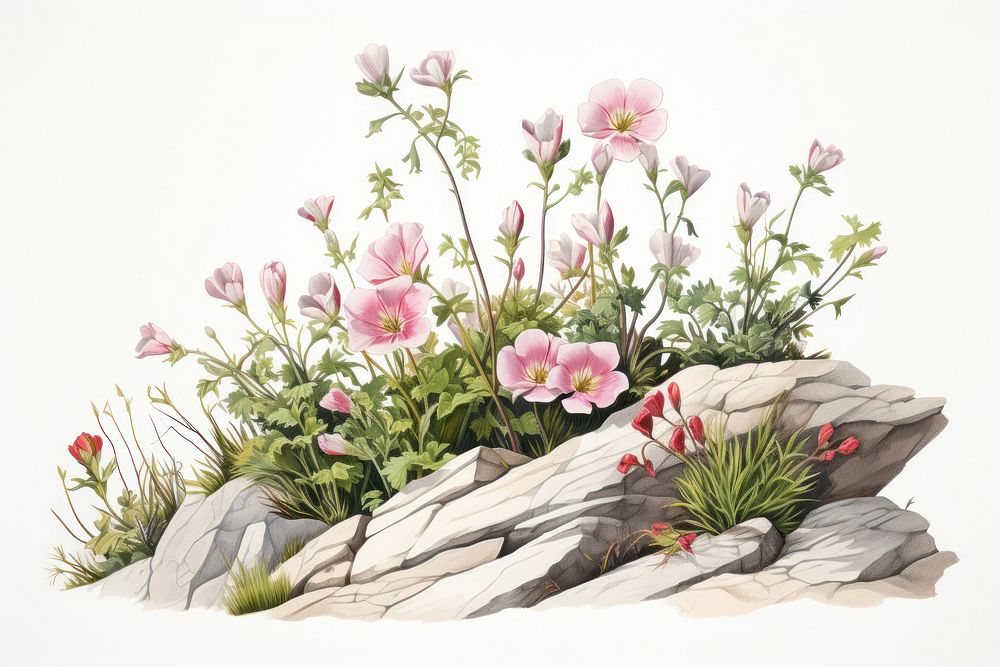 Alpines plant drawing flower petal. AI generated Image by rawpixel.