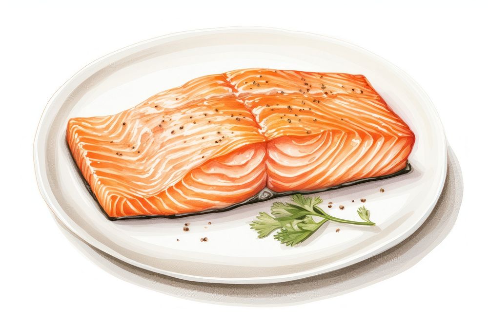 Salmon plate seafood white background. AI generated Image by rawpixel.