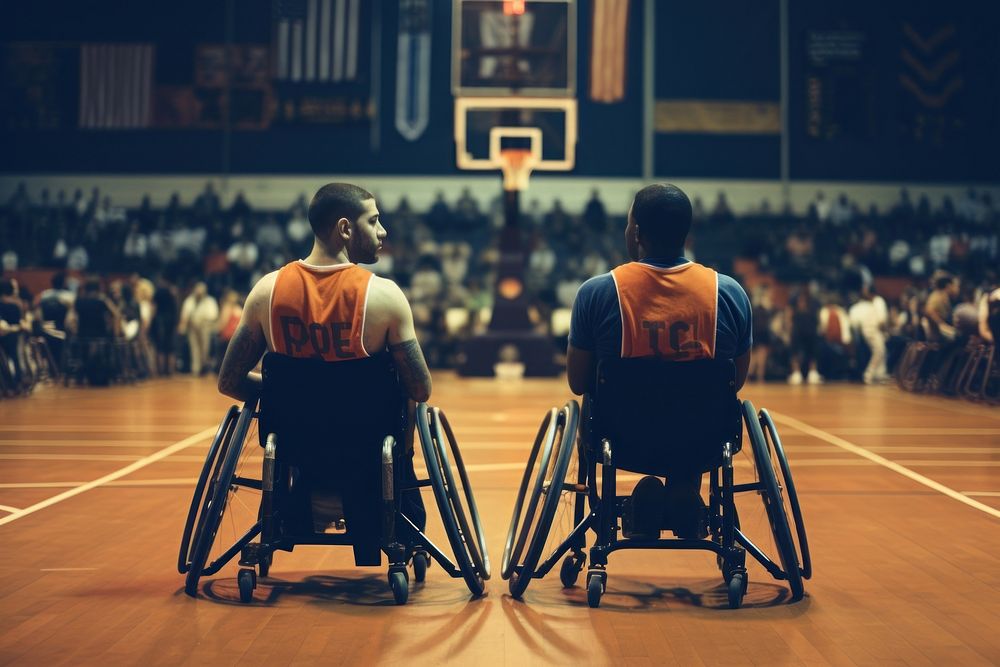 Wheelchair basketball players sports adult competition. 