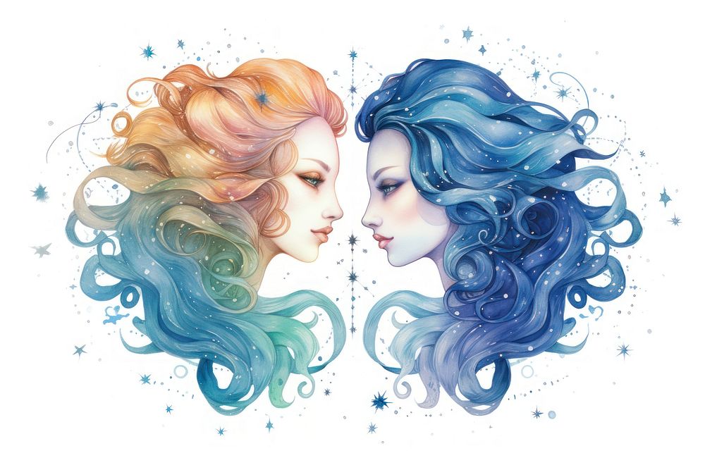 Horoscope Gemini painting portrait drawing. AI generated Image by rawpixel.