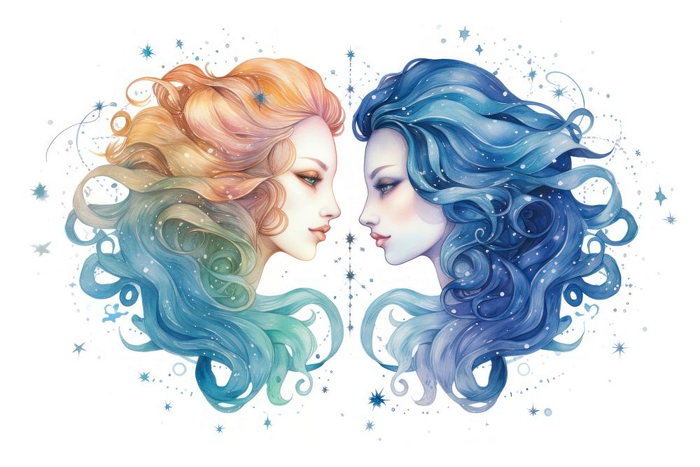 Horoscope Gemini painting portrait drawing. | Free Photo Illustration ...