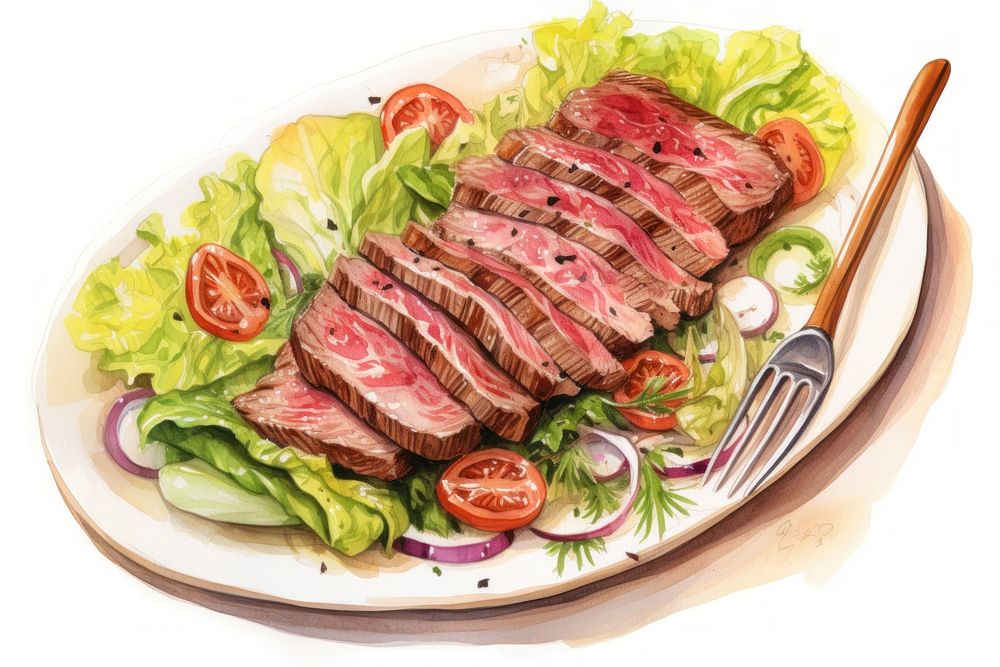 Plate steak salad slice. AI generated Image by rawpixel.