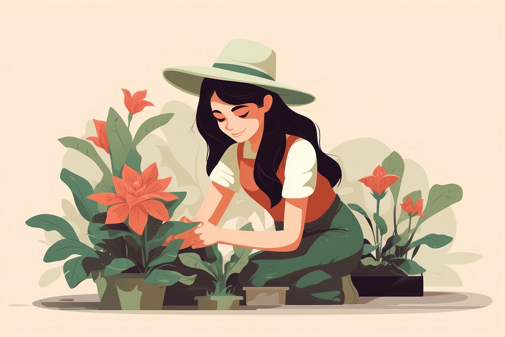 Girl gardening outdoors nature flower. AI generated Image by rawpixel.