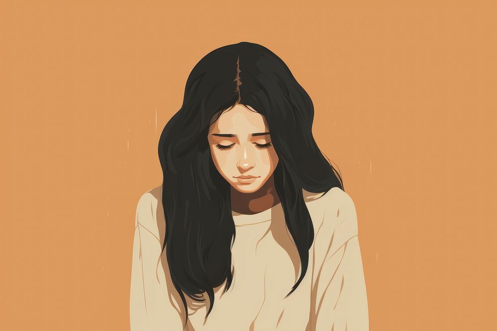 Sad girl portrait drawing sketch. AI generated Image by rawpixel.