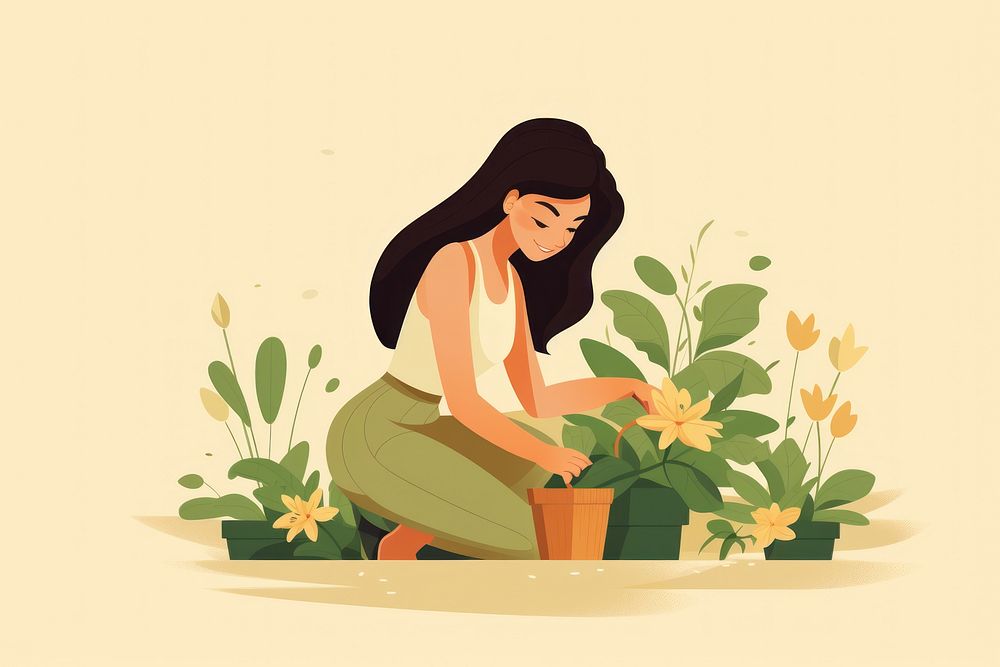 Girl gardening outdoors nature plant. AI generated Image by rawpixel.