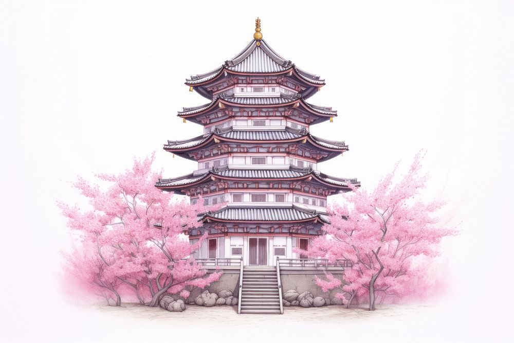 Japan architecture building drawing. AI generated Image by rawpixel.