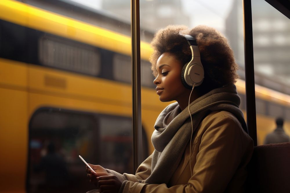Woman listening to music with headphones. AI generated Image by rawpixel.