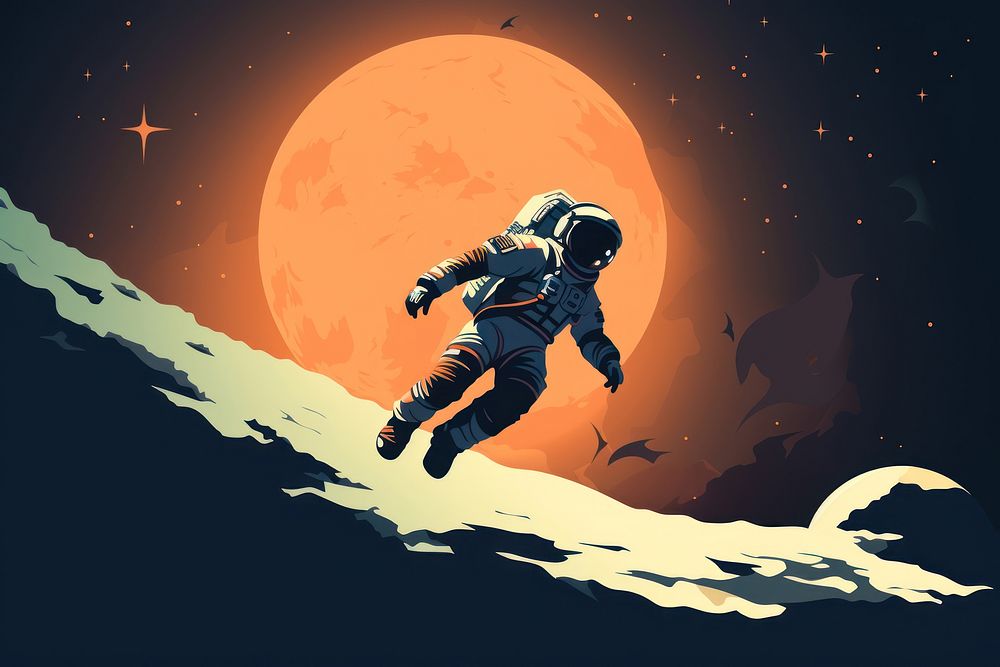 Astronaut explores outer space astronomy night moon. AI generated Image by rawpixel.