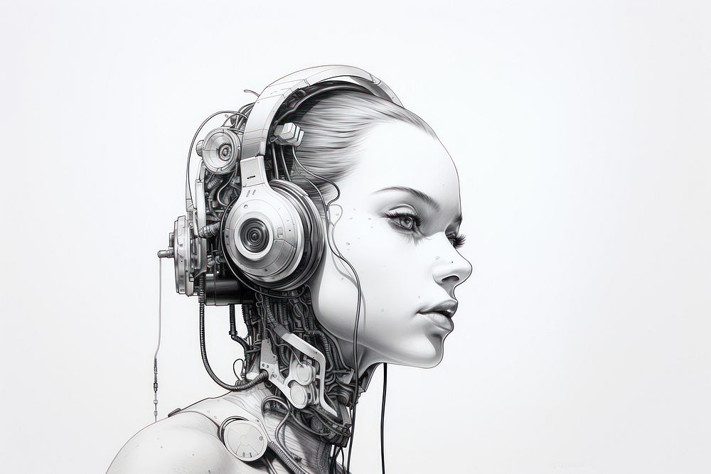 Tech sketch headphones portrait. AI generated Image by rawpixel.