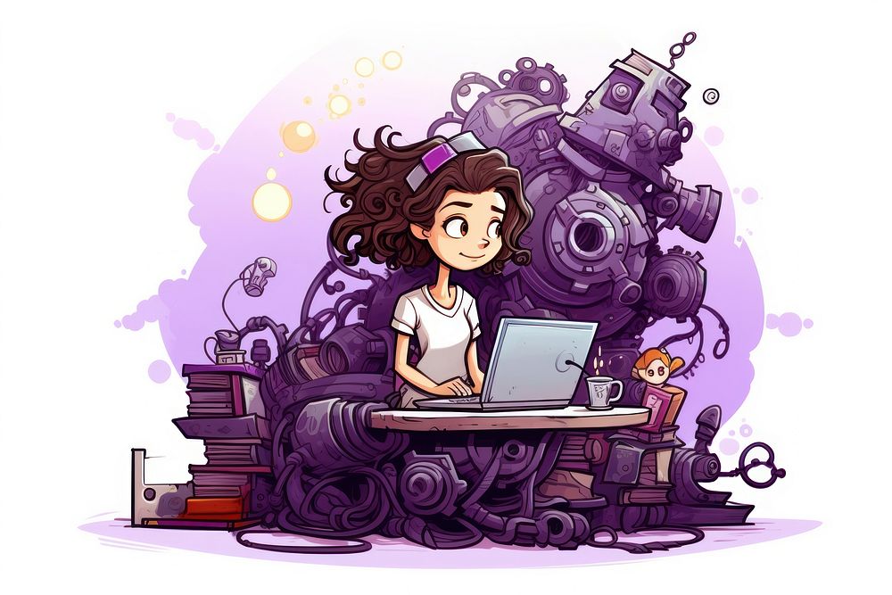 Technogies cartoon computer laptop purple. AI generated Image by rawpixel.
