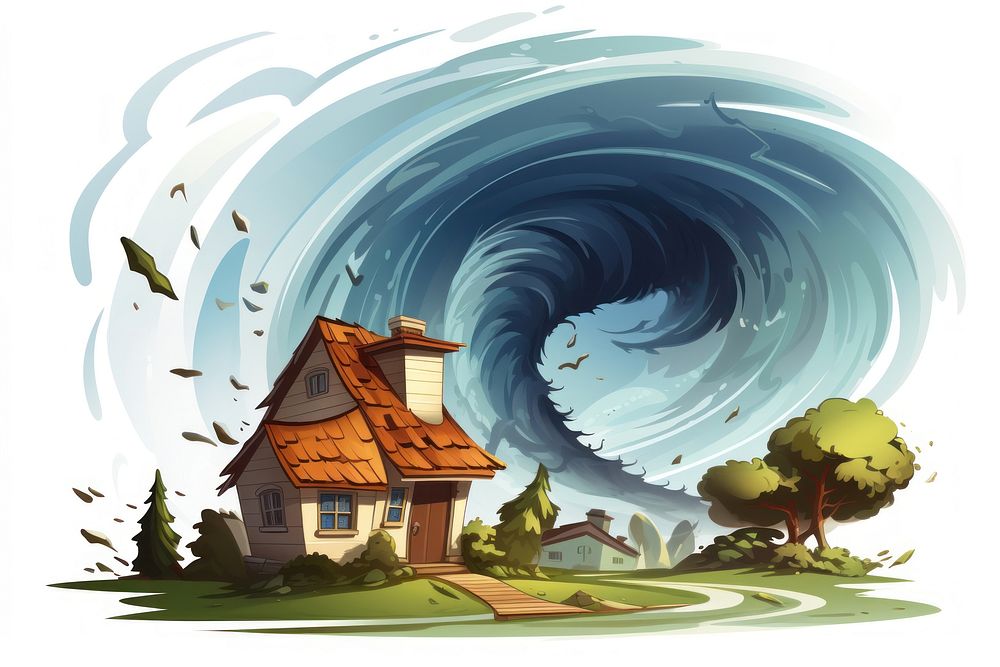 Tornado cartoon 2D architecture building outdoors. AI generated Image by rawpixel.