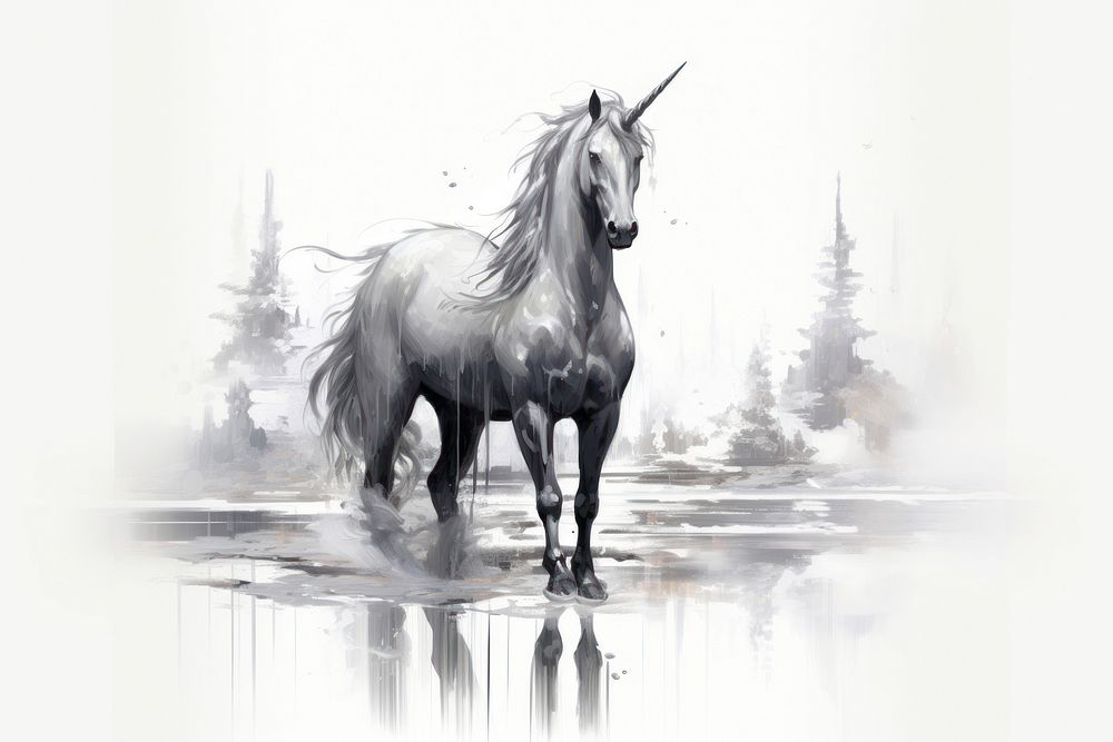 Unicorn stallion drawing animal. AI generated Image by rawpixel.