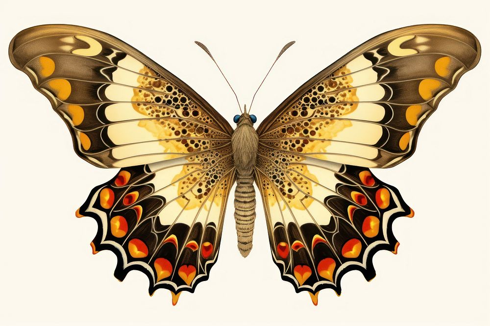 Vintage butterfly animal insect white background. 