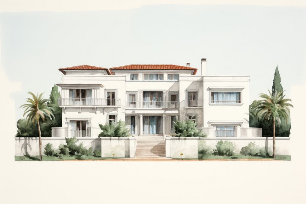 Villa architecture building drawing. AI generated Image by rawpixel.
