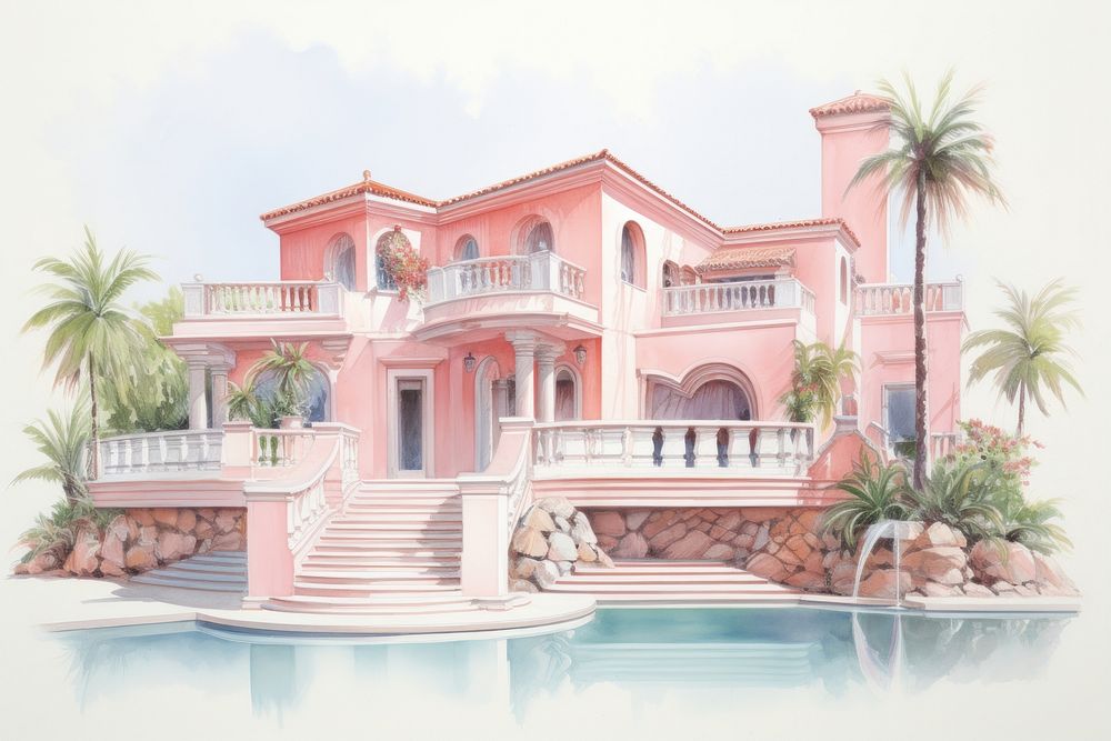 Villa architecture building hacienda. AI generated Image by rawpixel.