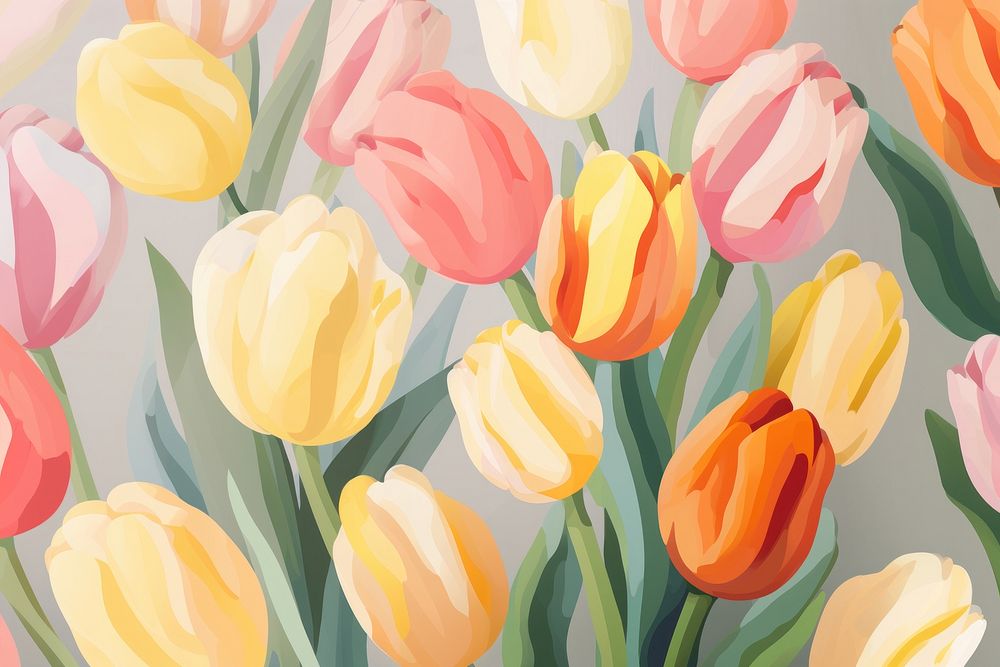 Wallpaper pattern tulip flower plant. AI generated Image by rawpixel.