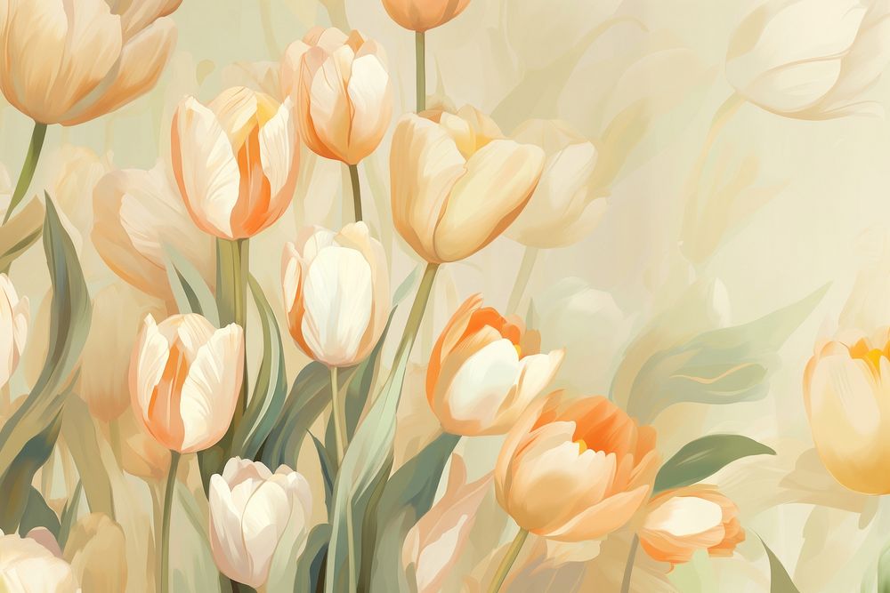 Wallpaper pattern tulip painting flower. AI generated Image by rawpixel.