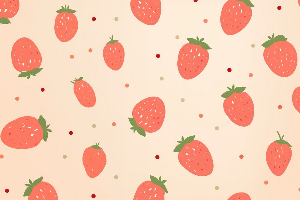 Wallpaper pattern strawberry berries fruit. AI generated Image by rawpixel.