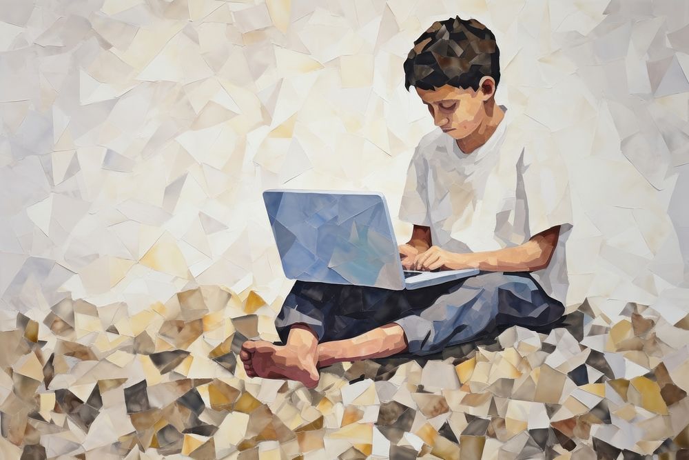 Man using laptop computer painting portrait. AI generated Image by rawpixel.