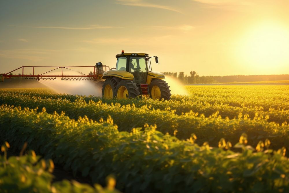 Tractor spraying farm agriculture outdoors. AI generated Image by rawpixel.