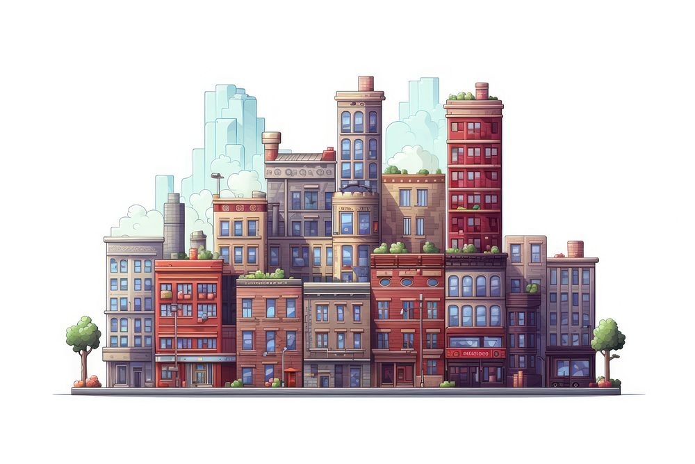 Buildings architecture drawing city. AI generated Image by rawpixel.