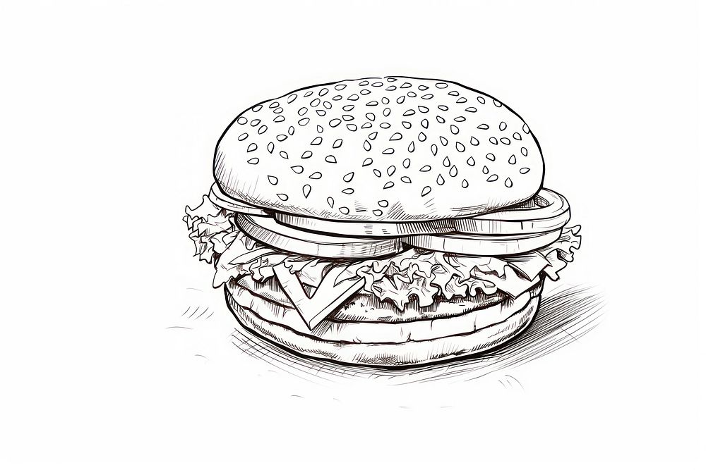 Burger drawing sketch food. AI generated Image by rawpixel.