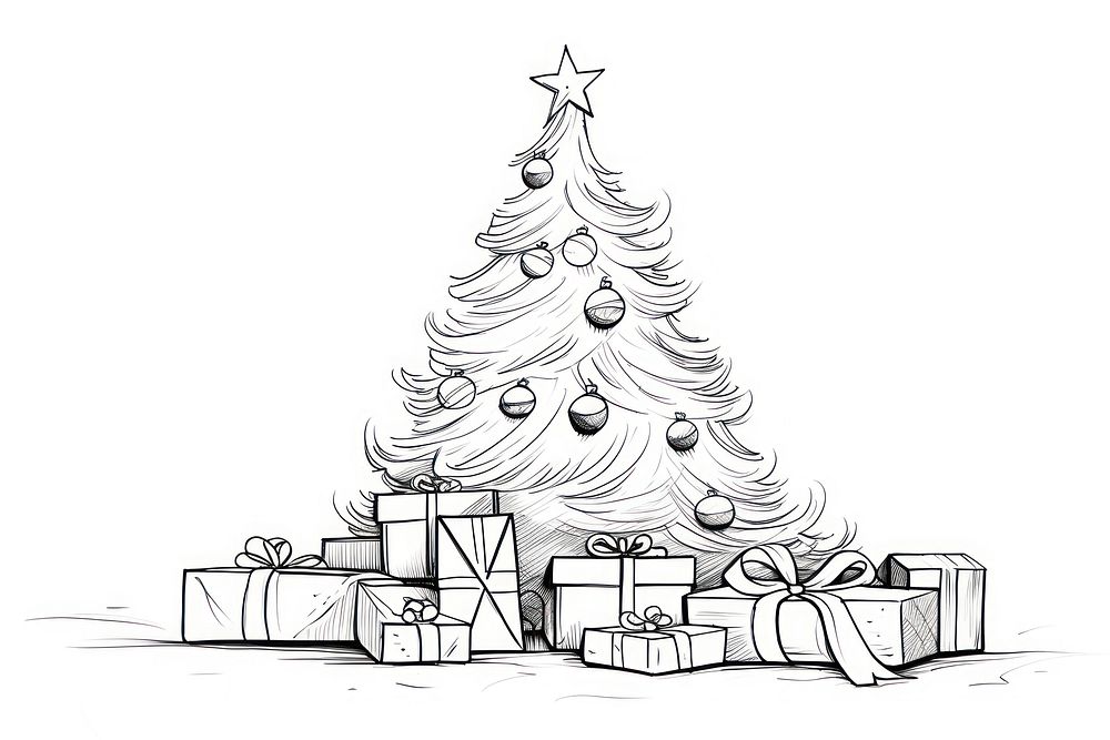 Christmas drawing present sketch. AI generated Image by rawpixel.