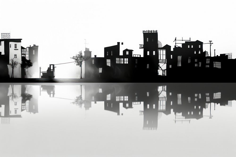 City shadow architecture silhouette waterfront. AI generated Image by rawpixel.