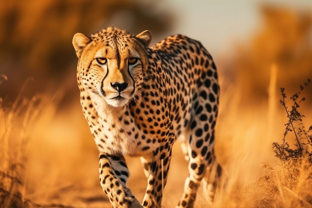 Hunting cheetah wildlife savanna animal. AI generated Image by rawpixel.
