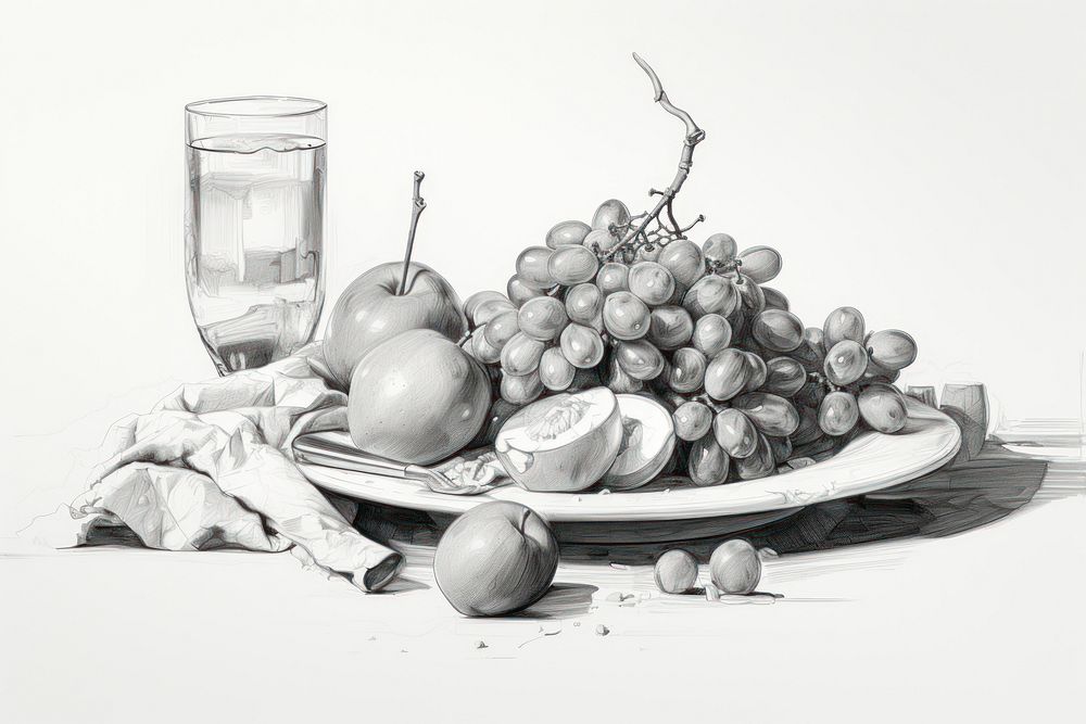 Food drawing sketch grapes. AI generated Image by rawpixel.