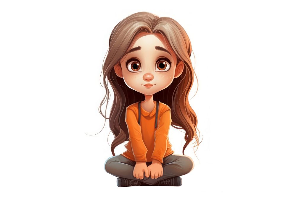 Girl cartoon white background cross-legged relaxation. AI generated Image by rawpixel.