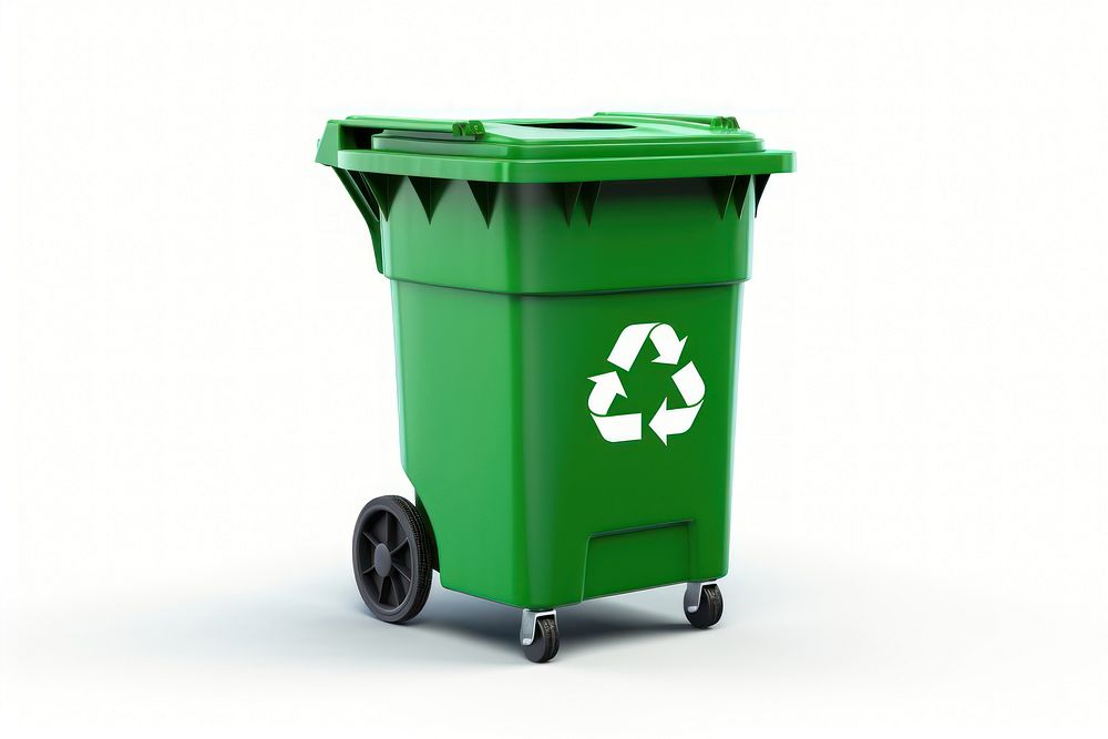 Green recycle bin cartoo white background container recycling. AI generated Image by rawpixel.