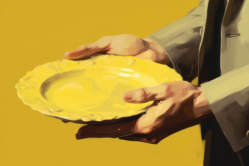 Hands holding a plate yellow hand food. AI generated Image by rawpixel.