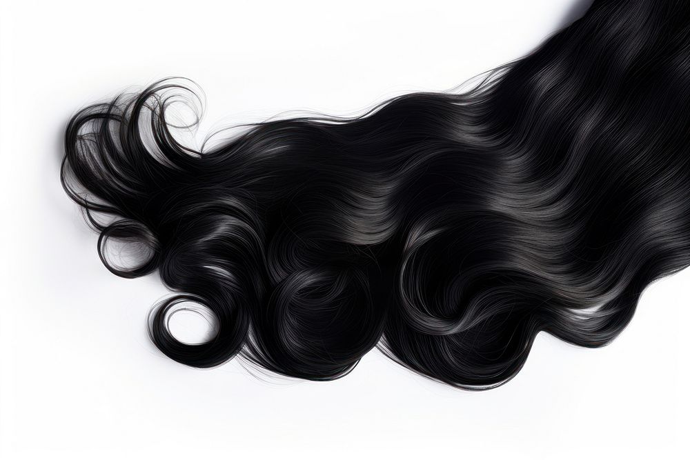 Long black hair curl female woman white background. AI generated Image by rawpixel.