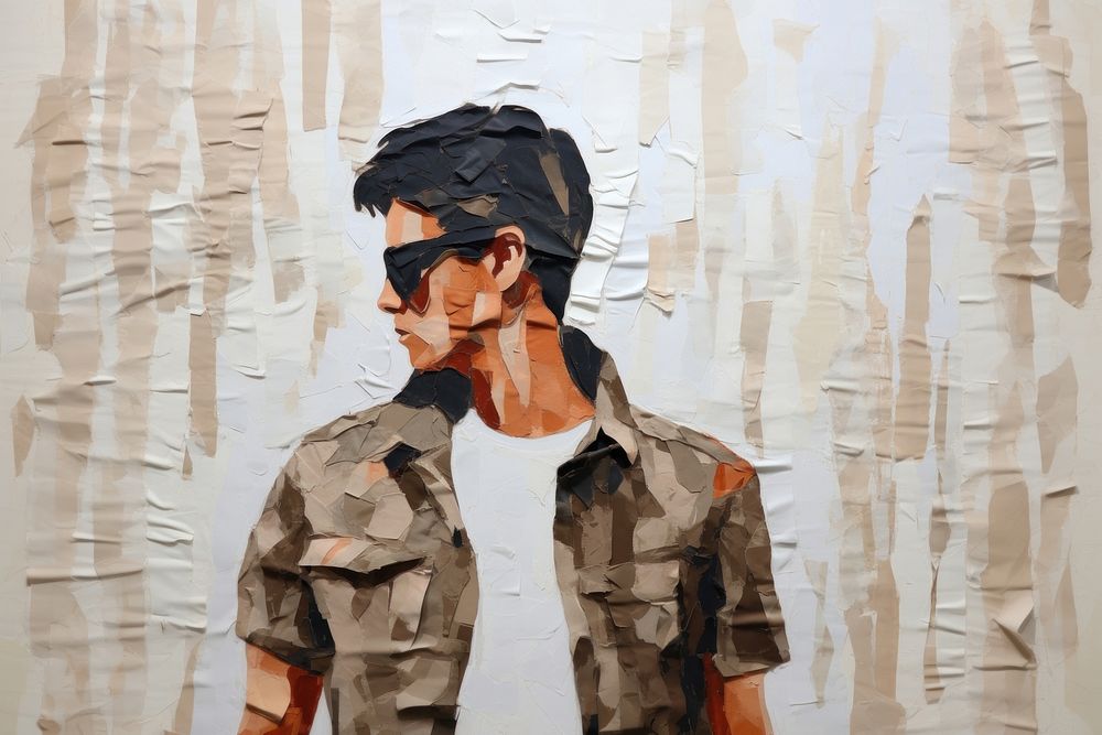 Ripped paper collage art sunglasses painting. 