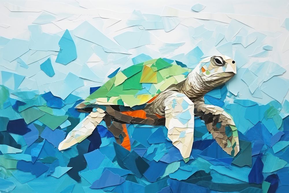 A sea turtle art painting reptile. AI generated Image by rawpixel.