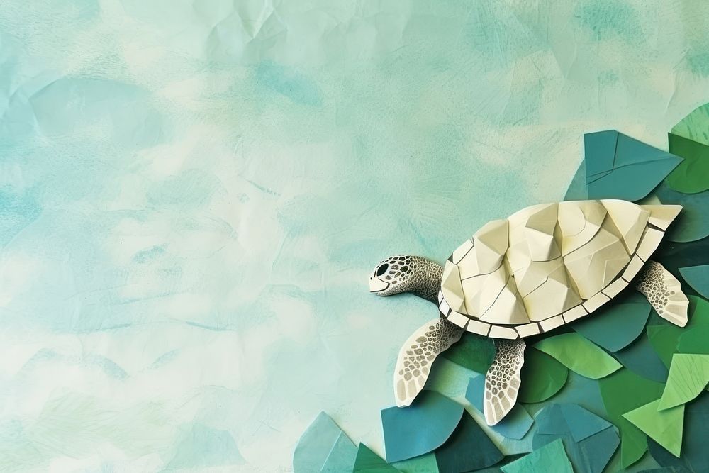 Ripped paper collage a sea turtle backgrounds reptile. AI generated Image by rawpixel.