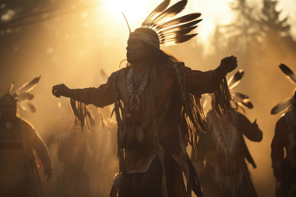 Dancing native american group tribe. 