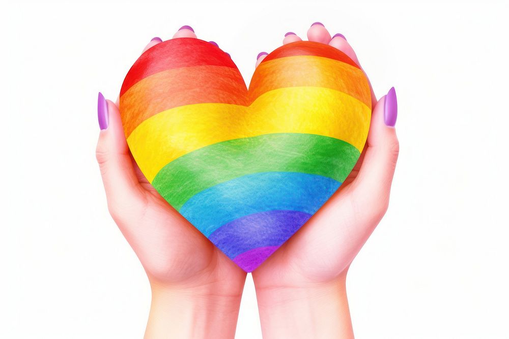 Heart shape LGBTQ sign rainbow hand white background. AI generated Image by rawpixel.