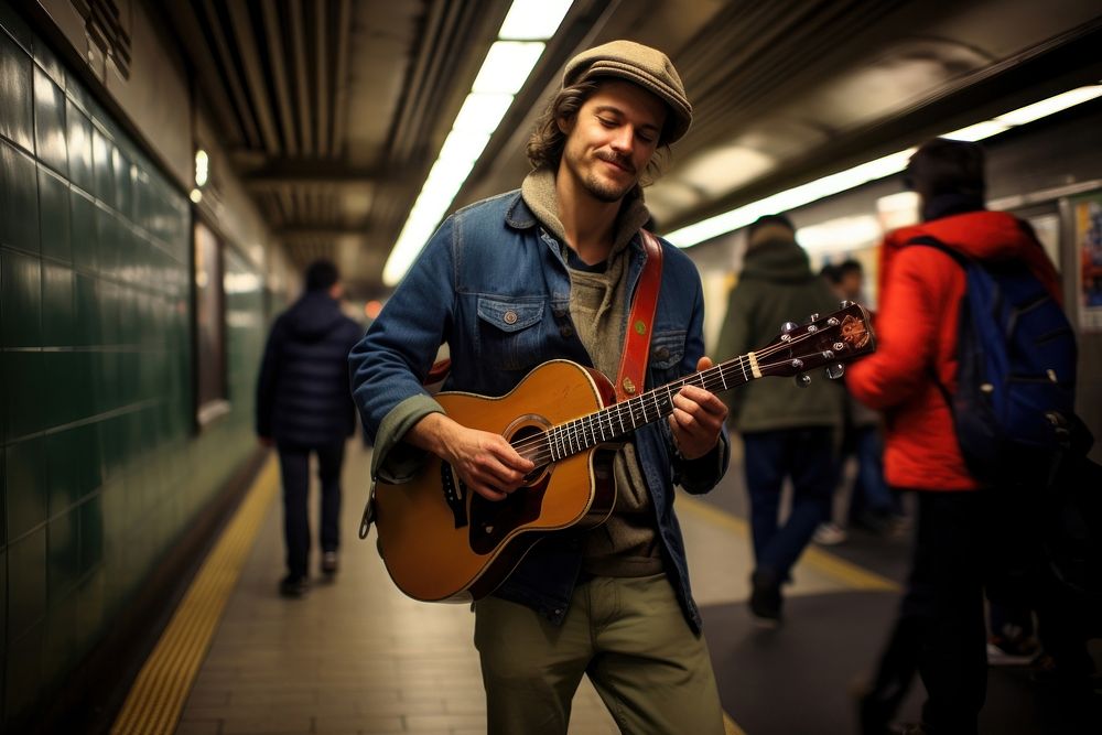 Musician station busking subway. AI generated Image by rawpixel.