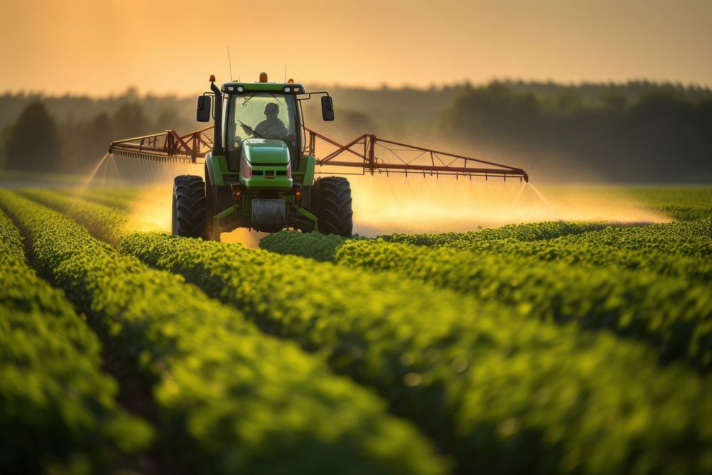 Tractor spraying field agriculture outdoors. AI generated Image by rawpixel.